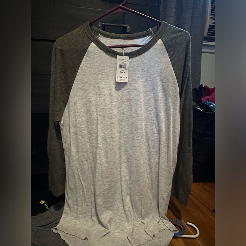 Olive Green and White baseball tee, brand new w/tags